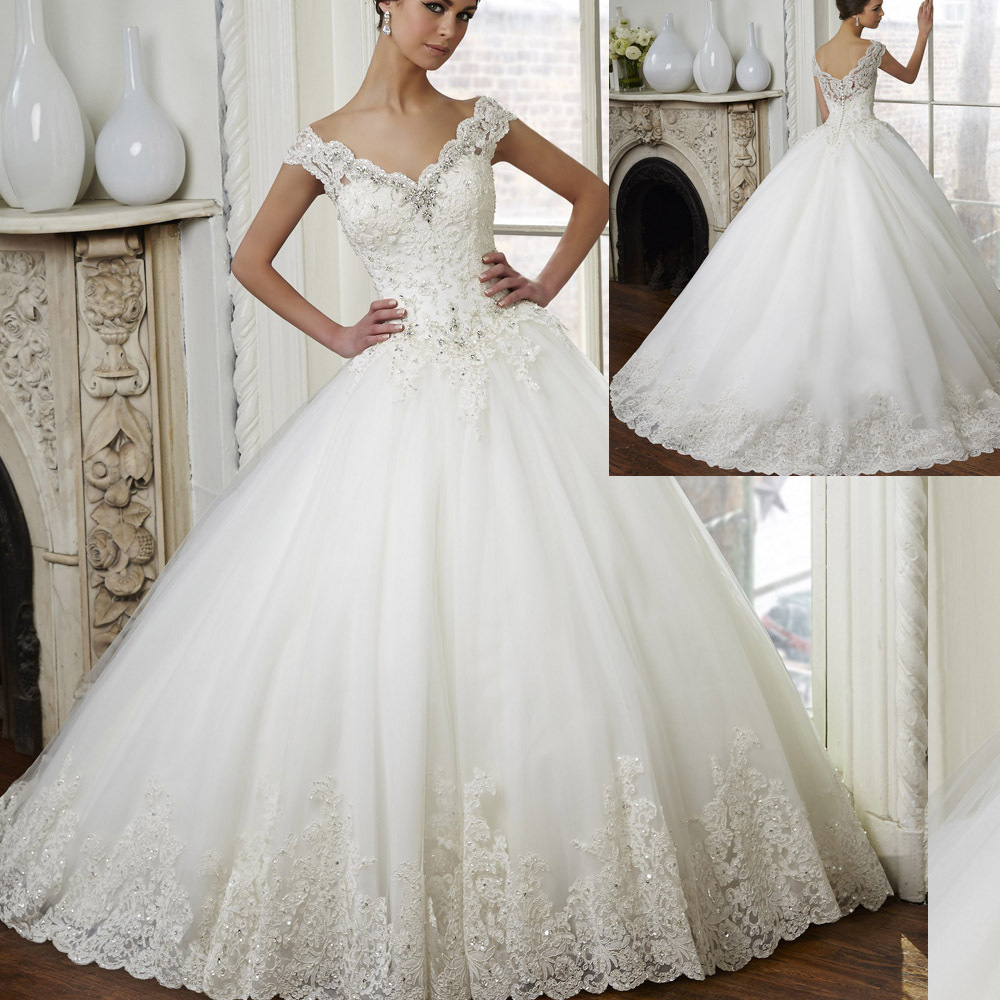lace-ball-gown-wedding-dresses-with-cap-sleeves-2016-new-wedding